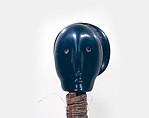 Human Effigy War Pipe, Stone (calcite), pigment, cane, wood, sinew, native-tanned leather, glass beads, copper, native cordage, human hair, Osage